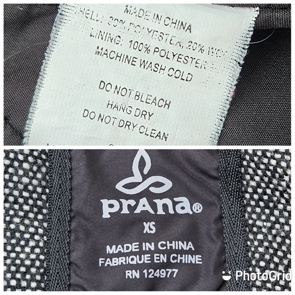 Prana Megan Black Tweed Duffle Wool Blend Jacket Sherpa Hood Toggle Womens XS